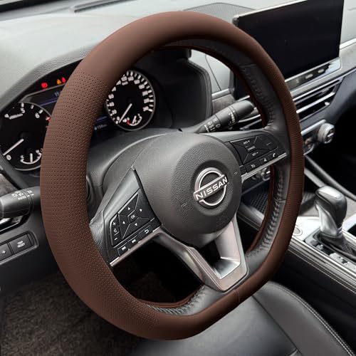 D Shaped Nappa Leather Steering Wheel Cover 14.5In