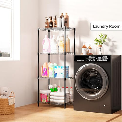 4 Tiers Shelf Metal Storage Shelves Wire Rack Closet Organizers for Garage Kitchen Bathroom Laundry Black 11.8" D x 17.7" W x 41.9" H
