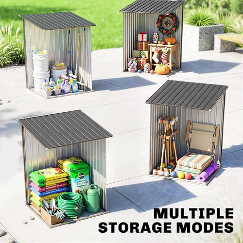 3.3' x 3.4' Outdoor Storage Shed Sloping Roof Lockable Door Gray