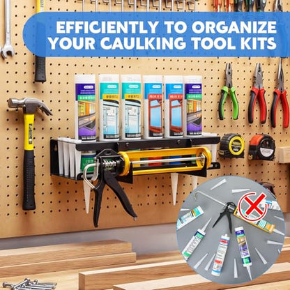 1 Pack Caulking Tube and Gun Holder 12 Slot 15.86 x 9.87x 3.34 Inch Caulking Gun Storage Rack with Horizontally Base Sealant Organizer for Garage Workshop Work Van Wall Mounted Tube Nozzle