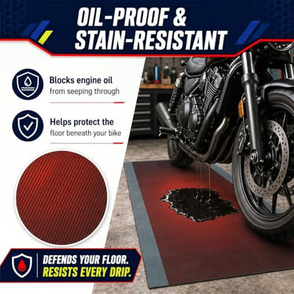 Motorcycle Mat Garage Floor Rug Washable Parking Mats for Garage Floors Non Slip Oil Absorbent Pad Rubber Backing Layer Protects Floor
