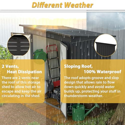 6x4 FT Outdoor Metal Storage Shed with Lockable Door & Floor Frame