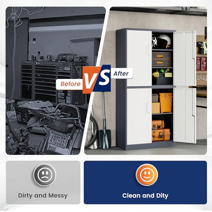 Metal Storage Locking Cabinet with 4 Doors and 2 Adjustable Shelves