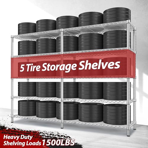 1500LBS Storage Shelves 61.7''W Wire Shelving Unit 5 Tier Metal Shelving for Storage Rack Shelves Heavy Duty Garage Shelf Pantry Shelves Kitchen Shelving (5 Count)