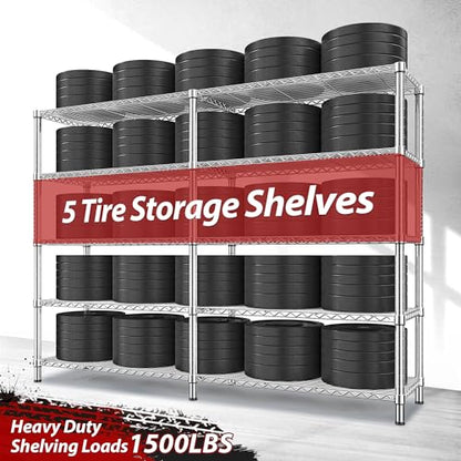 1500LBS Storage Shelves 61.7''W Wire Shelving Unit 5 Tier Metal Shelving for Storage Rack Shelves Heavy Duty Garage Shelf Pantry Shelves Kitchen Shelving (5 Count)