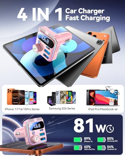 81W Bluetooth 6.0 Car Adapter FM Wireless Radio Transmitter