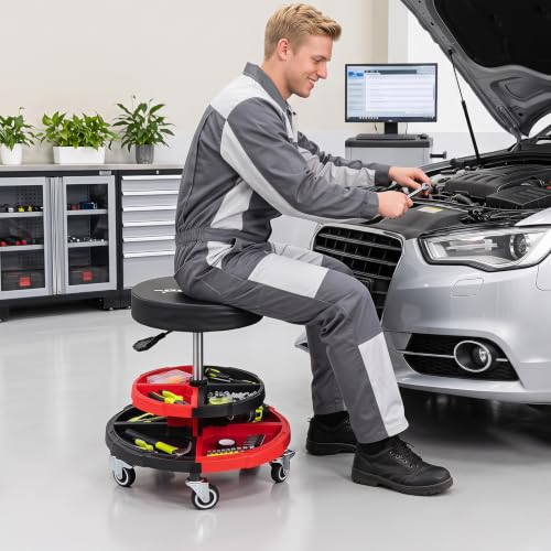 Rolling Mechanic Stool with Cushioned Seat