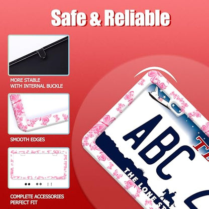 Pink Butterfly Animal Stainless Steel License Plate Frame for US Cars Decor