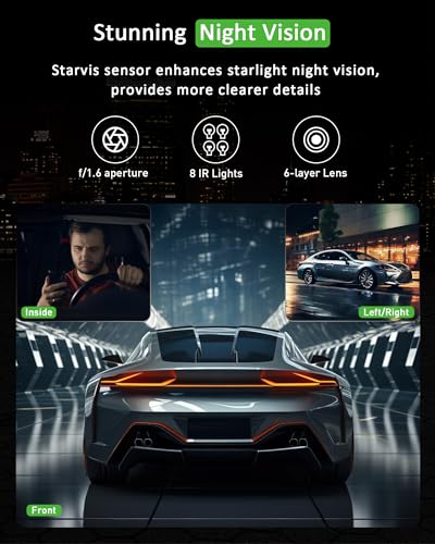 3 Channel 1080P Dash Cam Front and Inside Left