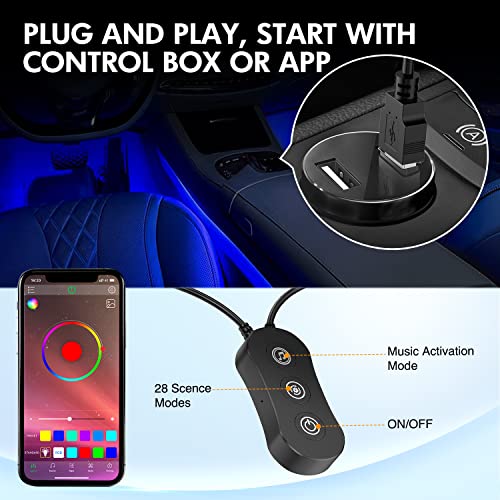 4PCS USB Car Interior Lights RGB App and Button Control