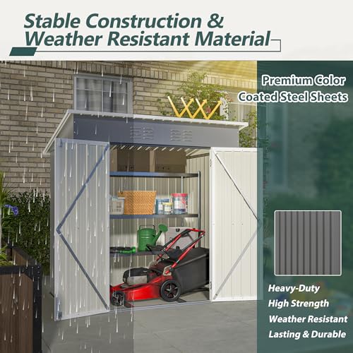 6x4 FT Outdoor Metal Storage Shed with Lockable Door & Floor Frame