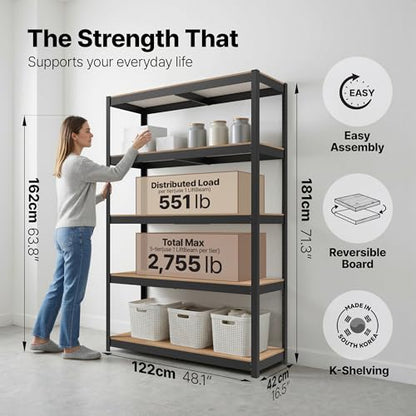 House Black 48.1" W 5 Tier Storage Shelves Garage Shelving Unit