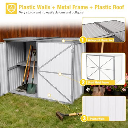 Outdoor Storage Cabinet Trash Can Storage Shed Upgraded with Metal Frame for Garbage Can