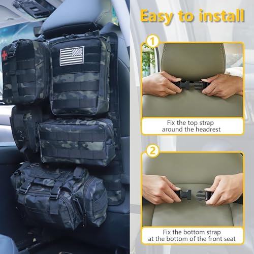 Universal Tactical Car Seat Back Organizer Bag Tactical Molle Vehicle Organizers Panel Vehicle Protector Organizers with 5 Detachable Pouches for Car