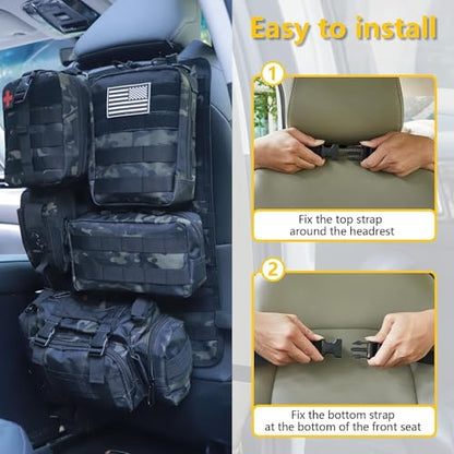 Universal Tactical Car Seat Back Organizer Bag Tactical Molle Vehicle Organizers Panel Vehicle Protector Organizers with 5 Detachable Pouches for Car