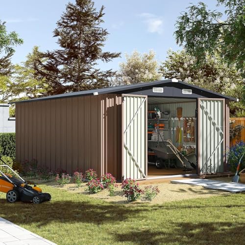12 x 10FT Outdoor Storage Shed with Double Hinged Large Door
