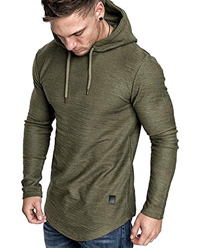 Mens Fashion Athletic Hoodies Sport Sweatshirt Solid Color Fleece Pullover Green XL