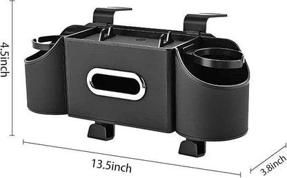 Back Seat Car Organizer,4 in 1 Multifunctional Car Back Seat Storage Box with Drink Cup Holder Tissue Box, for Hold Phone,Snacks, Drinks, Handbag-Black