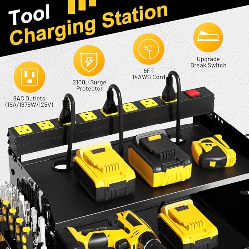 Power Tool Organizer Wall Mount with Charging Station & 8 Outlet