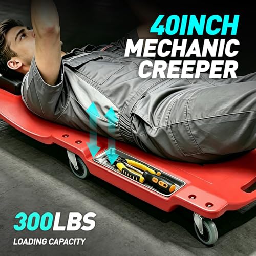 40 Inch Low Profile Plastic Rolling Garage Shop Floor Creeper with LED Light