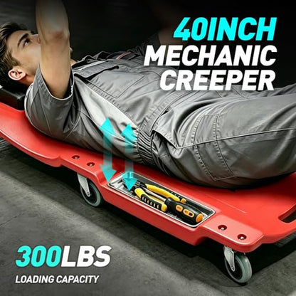 40 Inch Low Profile Plastic Rolling Garage Shop Floor Creeper with LED Light