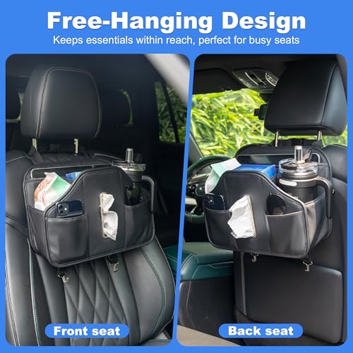 Upgraded Car Seat Back Organizer With Extra Large Tissue Holder Fits For Kleenex Tissue Box