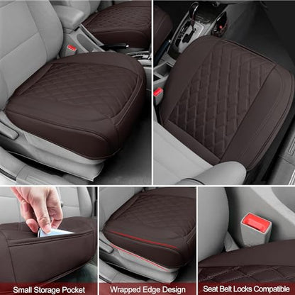 2 Pack Leather Front Car Seat Bottom Covers Coffee (2 Count)