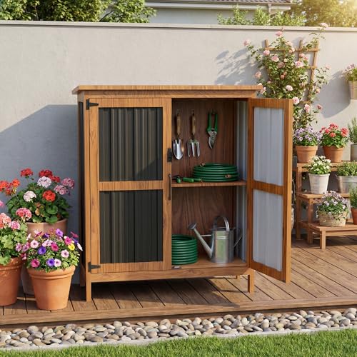 Metal & Wood Weatherproof Garden Storage Shed with Adjustable Shelf