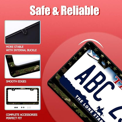 Camo American Flag License Plate Frame Stainless Steel US License Holder