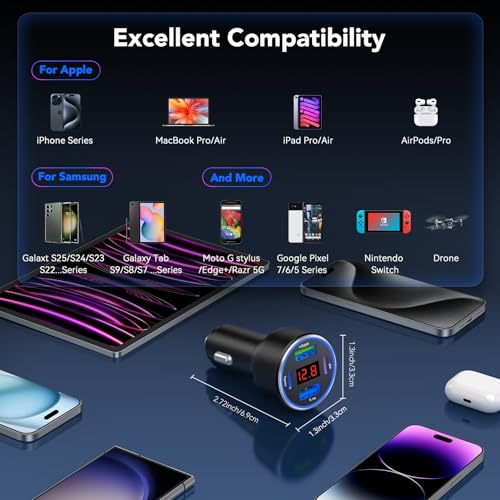 4 Port USB C Car Charger 78W PD Fast Charging 3