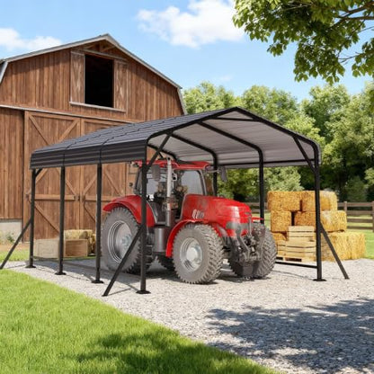 10' x 15' Heavy Duty Metal Carport with Galvanized Steel Roof & Base for All