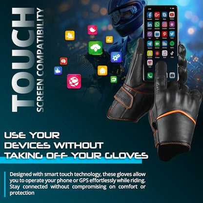 Motorcycle Gloves Men's Leather Motorbike Gloves Touchscreen Function