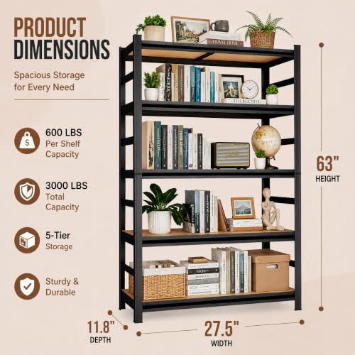 Heavy Duty Wood Bookshelf Adjustable Storage Shelving Unit for Home Office