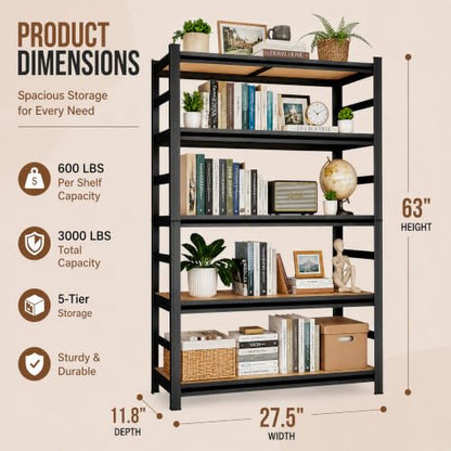 Heavy Duty Wood Bookshelf Adjustable Storage Shelving Unit for Home Office