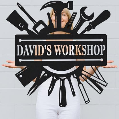 Custom Garage Workshop Metal Sign Personalized Tool Name Wall Art for Car Truck Mechanic Shop Decor Durable Steel Sign for Dad Husband Men’s Auto Workspace or Fence