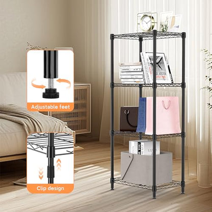 4 Tiers Shelf Metal Storage Shelves Wire Rack Closet Organizers for Garage Kitchen Bathroom Laundry Black 11.8" D x 17.7" W x 41.9" H