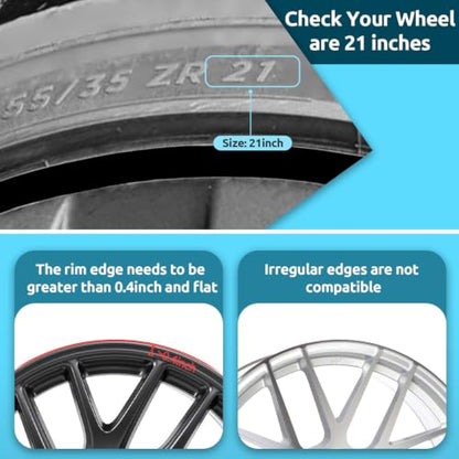Automotive Alloy Wheel Rim Protector 21 Inch Alloy Rim Guards for Car Rims Compatible with Tesla Model 3 Model Y X S 21 Inch (4 Count)