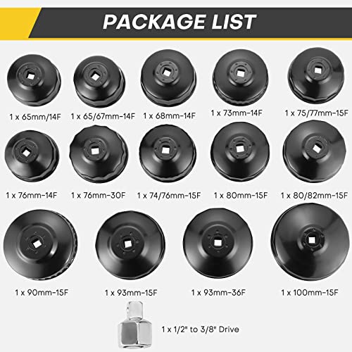 15PCS Oil Filter Cap Wrench Tool