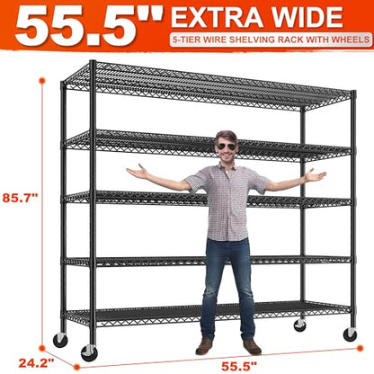 85.7" H Storage Shelves 2998LBS Metal Shelving Unit with Wheels & Feet (2 Count)
