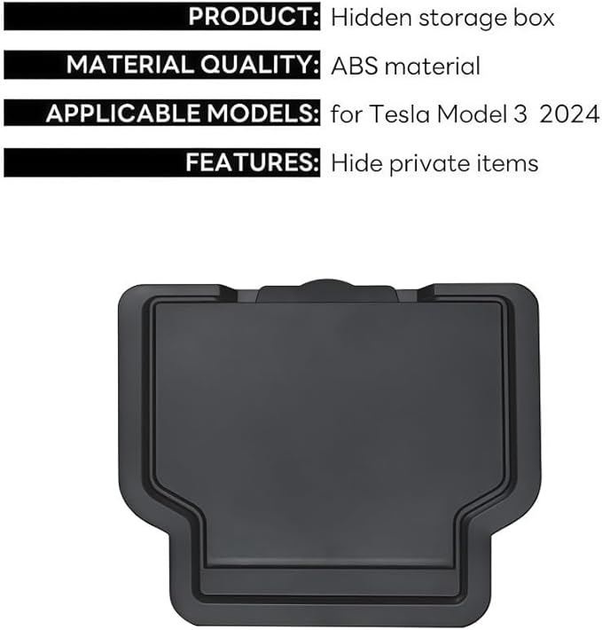 GGCLIMAX Car Organizer Compatible with Tesla Model Y Launch 2025 and Model 3 Highland 2024 Armrest Hidden Storage Box Magnetic and Slide Types ABS Interior Organizer(Magnetic Box)