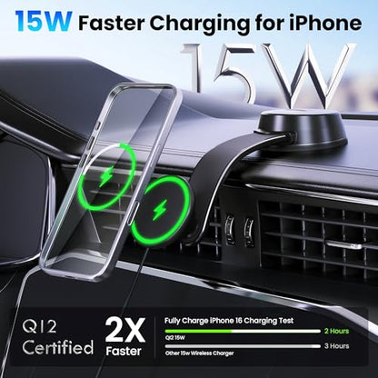Upgrade [Qi2 Certified] 15W for MagSafe Wireless Car Charger Mount
