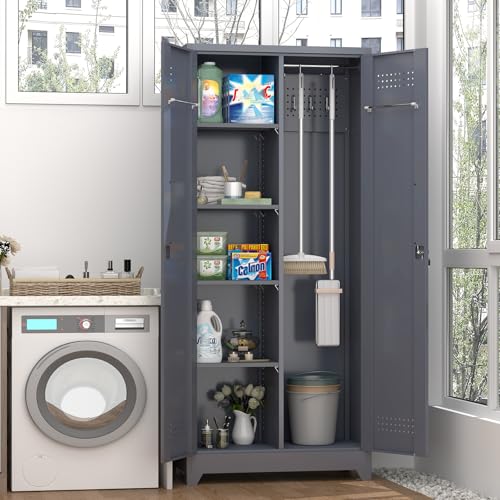 72'' Metal Utility Storage Cabinet with Pegboard & Tool Hanging Bars