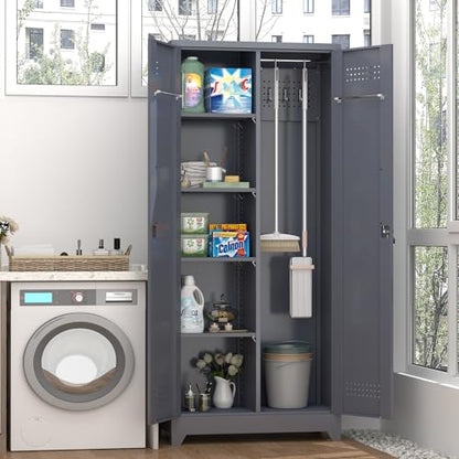 72'' Metal Utility Storage Cabinet with Pegboard & Tool Hanging Bars