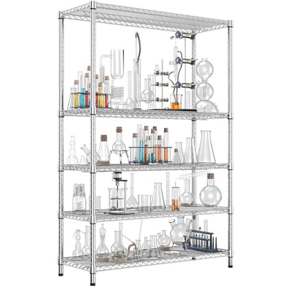 4250 LBS Garage Shelving Wide Storage Shelves 5 Tier Metal Shelves Heavy Duty Adjustable Utility Shelf Rack Chrome 17.7" D x 59.1" W x 70.4" H