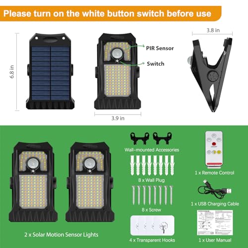 118Leds Solar Lights Outdoor Clip Motion Sensor Lights Security Light 3 Modes (2 Count)