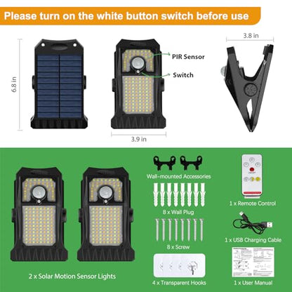 118Leds Solar Lights Outdoor Clip Motion Sensor Lights Security Light 3 Modes (2 Count)