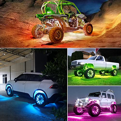 LED RGB Rock Lights for UTV ATV RZR 4 Pods with APP and Remote Control (4 Count)
