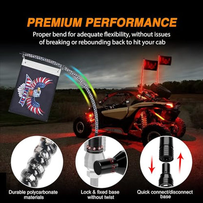 2PCS 3FT RGB LED Whip Light and 8 PCS Rock Lights Combo Kit