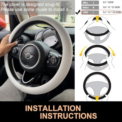 Large Size Nappa Leather Steering Wheel Cover 15.75 Inch White