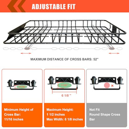 Roof Rack Rooftop Cargo Carrier Basket 65"*39"*6"+Waterproof Bag 20 Cu.Ft